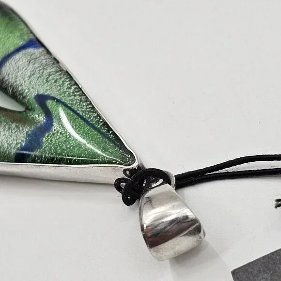 Charles Albert Dichroic Green Art Glass Fine Sterling Silver Necklace Pendant - Picture 3 of 10